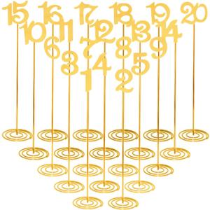 20 Pcs Metal Table Numbers 1-20 Wedding Table Numbers 12 Inch Stainless Steel Desk Number Stands Sturdy Holder Base for Wedding Party Restaurant Birthday (Gold)