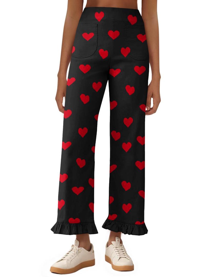 Cicy Bell Womens Ruffle Wide Leg Capris Pants Casual High Waisted Trousers