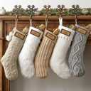 Christmas Stockings: 5 Pack 18 inch Farmhouse Plush Faux Fur & Cable Knitted Fireplace Xmas Stockings, Hanging Gifts Cozy Personalized Stocking Decorations for Family Holiday Dcor, White Gray Beige