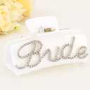 Atoden Bride Hair Claw Clips Rhinestone Bride Logo White Large Acrylic Clips for Bridal Shower Bachelorette Party Decorations Wedding Hair Accessories Engagement Bridesmaid Gifts