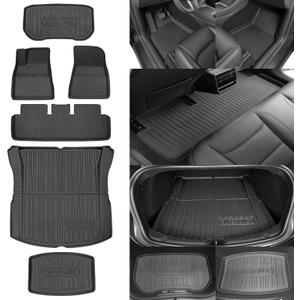 SUPER LINER Tesla Model 3 Floor Mats 2024 2025 All-Weather Floor Mats Set (6 Pieces) | Custom Fit, Pet & Child-Friendly | Model 3 Highland Cargo Liner Rear Cargo Tray Trunk Interior Accessories (For Model 3 Highland 2024 2025*6pcs)