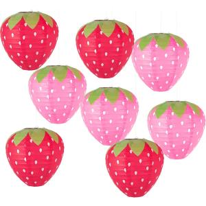 8PCS Red and Pink Strawberry Lanterns for Fruit Themed Party Decor Kids Birthday Strawberry Decorations Hungry Caterpillar Party Supplies Hanging Ornaments