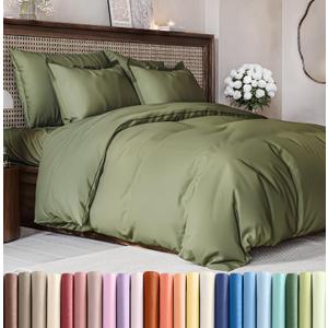 Duvet Cover Queen Size Set - Extra Soft Queen Size Duvet Cover 90 x 90 with 2 Pillow Shams - Hotel Luxury Easy Care and Fade Free w/Zipper Closures & Ties - Comfy Breathable Bedding Set (Sage Green) (31 - Sage Green (No Comforter))