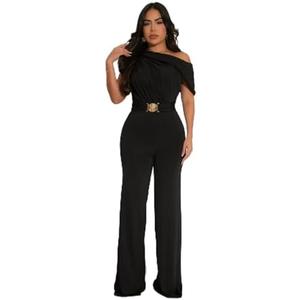 HWP Women's Dressy Jumpsuits Summer Casual Sleeveless Off Shoulder Wide Leg Long Pant Romper, XXL