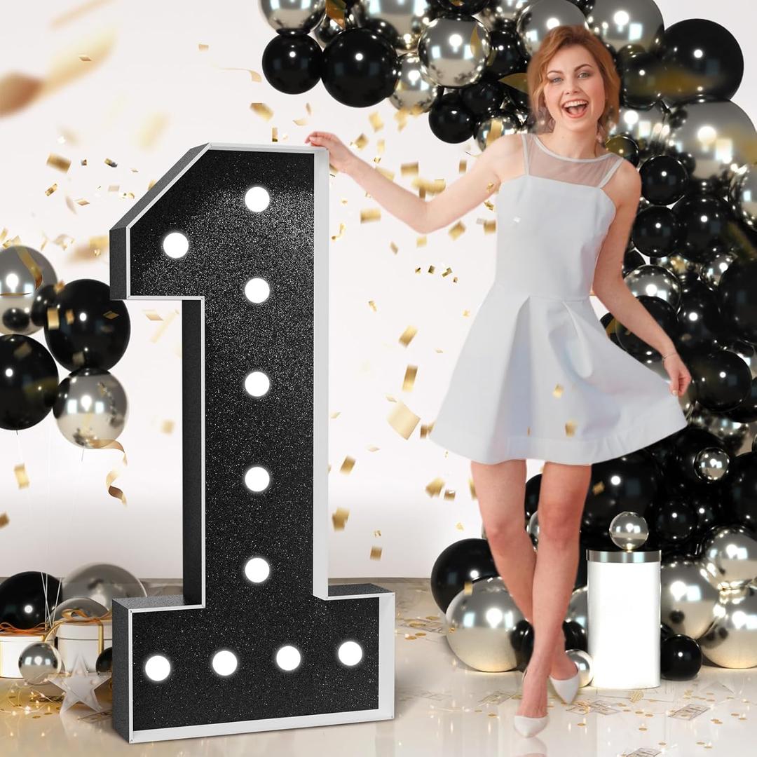 Marquee Numbers Black Birthday Decorations: Large 4 Feet Tall Light Up Numbers 1st 21st First Party Decor Big Mosaic Cardboard Number 1