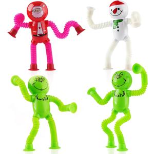 4Pcs Christmas Pop Tube Sensory Toys,Grenn Monster Telescopic Suction Fidget Toys for Kids Toddler with ADHD or Autism,Christmas Stocking Stuffers Party Favors Gifts Idea for Boys Girls