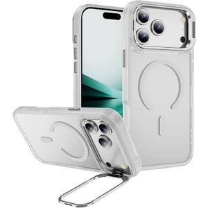Hitaoyou for iPhone 17 Pro Max Case Compatible with Magsafe, Transparent Matte Built-in Metal Camera Kickstand Protective iPhone 17 ProMax Case Shockproof Cover for iPhone 17 Pro Max (Translucent White)