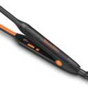 Terviiix Small Flat Iron for Short Hair, Temperature Adjustable Pencil Flat Iron Fast Heat Up, 3/10 Inch Beard Straightening Iron Dual Voltage with Tourmaline Ceramic Plates, Auto Shut Off (Orange)