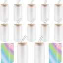 Sublimation Glass Cups With Bamboo Lids And Straws 16OZSublimation Beer Can Glass, Sublimation Frosted Glass Tumbler Blanks, Pack of 12
