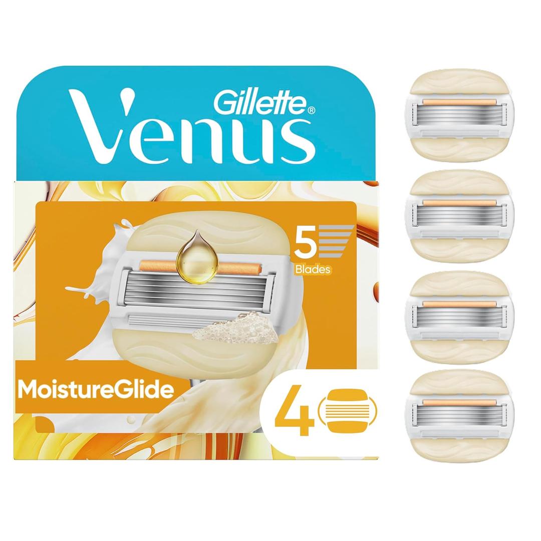 Venus MoistureGlide Women's Razor Blades, With Built-in Shave Gel Bars, 4 Razor Blade Refills 4 Count (Pack of 1)