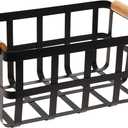 Simplify Rectangular Metal Storage Basket with Bamboo Handles | Large | Farmhouse Style Wire Basket | Home Organizer | Decorative | Rustic | Black