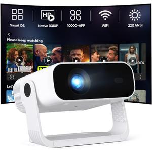 Smart Mini Projector with Wifi & Bluetooth, 220 ANSI 1080P HD, 360 Rotatable Stand, 10000+ Built-in Apps, Portable Home Movie Projector