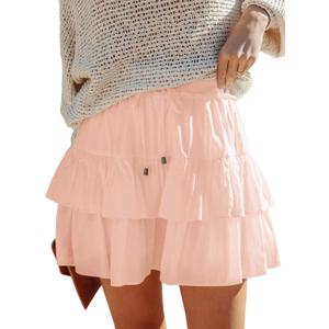 Flowy Shorts for Women Boho Ruffled Tiered Skorts Casual High Waist Mini Skirts Tennis Golf Comfy Shorts 2026 (Pink, L)
