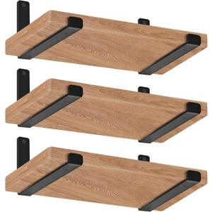 12 inch Shelf Brackets for DIY Floating Shelf, 1/5 inch Thick Heavy Duty Floating Shelf Bracket, Fit for Home, Kitchen, Bathroom, Garage, Living Room, 6-Pack Black, 11.25 x 6 x 1.5