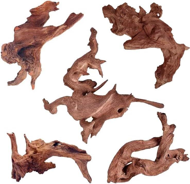 Jorewood Natural Small Aquarium Driftwood for Fish Tanks & Reptile Terrariums  100% Safe Fish Tank Decorations, Unique Twisted Branches 5-Piece 4-8 Inch Low Tannin, Easy to Sink