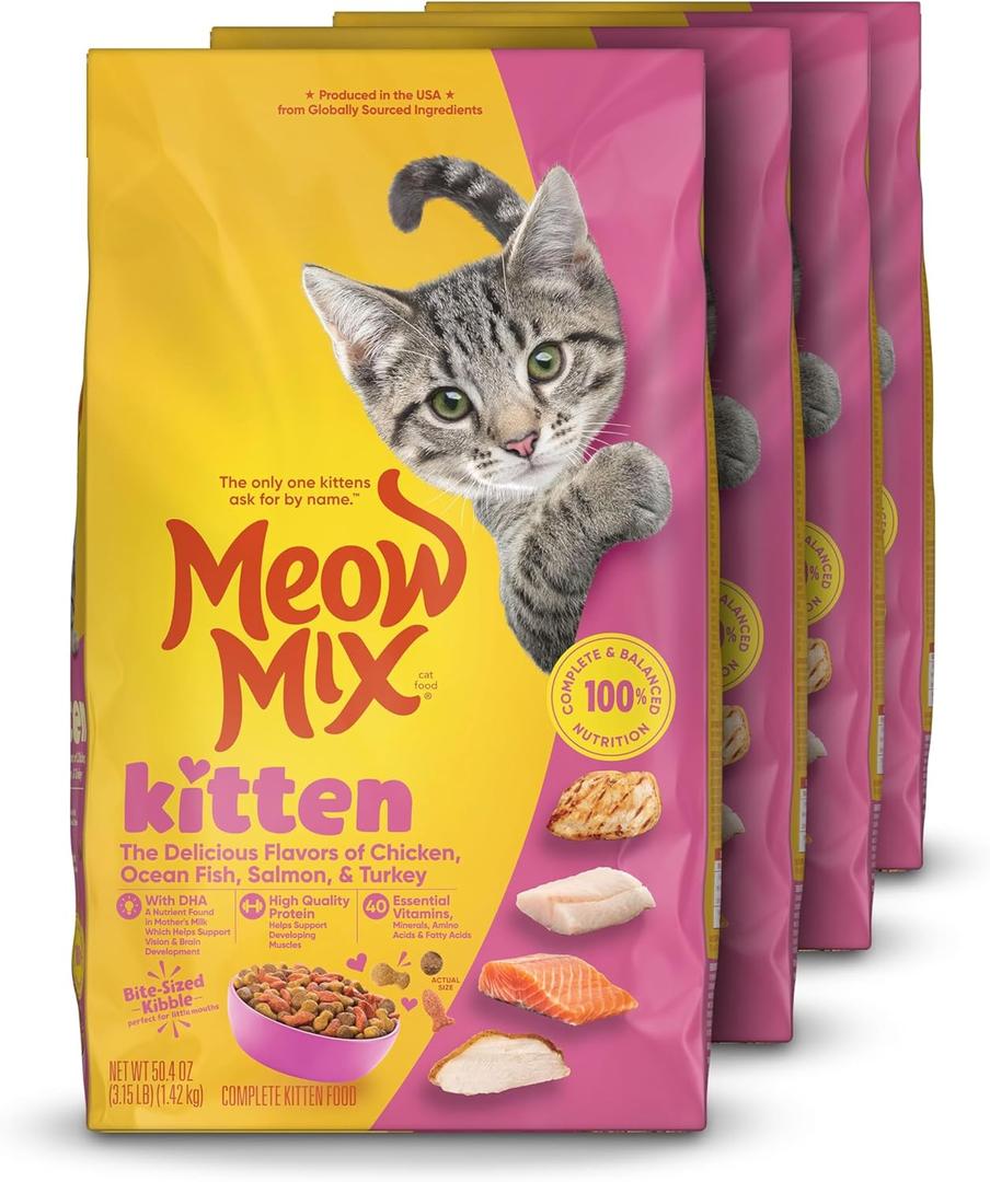 Meow Mix Kitten Lil Nibbles Dry Cat Food for Kittens, 3.15 Pound Bag (Case of 4)