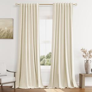 Guken Warm Beige 100% Blackout Linen Curtains 102 Inch Length 2 Panels Set for Living Room Bedroom Back Tab Thermal Insulated Black Out Drapes Room Darkening Farmhouse Style for Bedroom 52x102