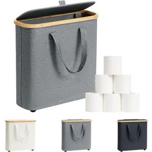 30L Toilet Paper Storage Basket with Lid & Handle, Bamboo Toilet Paper Organizer for Bathroom, Free Standing Toilet Paper Holder Stand for 12-16 Rolls, Bathroom Tissue Storage Bin (Light Gray) 30L Toilet Paper Storage Basket with Lid & Handle, Bamboo Toilet Paper Organizer for Bathroom, Free Standing Toilet Paper Holder Stand for 12-16 Rolls, Bathroom Tissue Storage Bin (Light Gray)