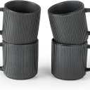 famiware Coffee Mug Set for 4, Star 12 oz Catering Mugs Cup Set with Handle for Coffee, Tea, Cocoa, Milk  Ceramic Stoneware Drinkware Set, Matte Dark Charcoal