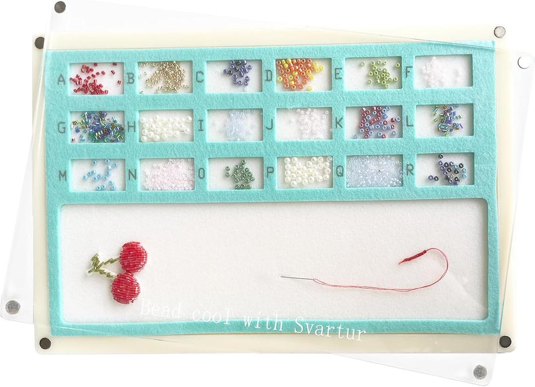 Svartur Seed Bead Mat with Lid, Solid Base Bead Sorting Tray with Built-in Felt Bead Mat & Magnetic Cover, Bead Board for Jewelry Making, Rhinestone Felt Tray for Seed Bead, Small Bead Under 4mm, Aqua