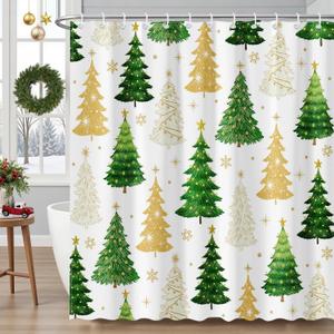 Mocsicka Christmas Shower Curtain Red Xmas Trees Christmas Snowflake Bathroom Shower Curtain Winter Waterproof Fabric Shower Curtains Bathtub Decor with 12 Hooks 72 X 72 Inches (White)