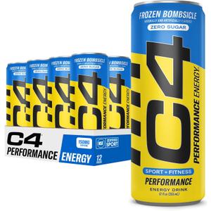 C4 Energy Drink 12oz (Pack of 12) - Frozen Bombsicle - Sugar Free Pre Workout Performance Drink with No Artificial Colors or Dyes (EXP 03/01/26)