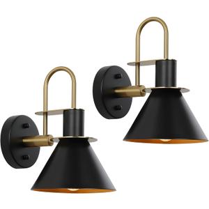 WILON Gold and Black Wall Sconces Set of Two, Modern Farmhouse Wall Light Fixture, Industrial Indoor Wall Lamp for Bathroom Kitchen Sink Bedroom Living Room Bedside Hallway