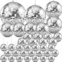 The Dreidel Company Mirror Disco Ball 36Pack Variety of Sizes, Silver Hanging Ball with Attached String for Ring, Reflects Light, Fun Party Home Bands Decorations