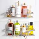 LEVERLOC 2 Pack Shower Caddy Suction Cup, Shower Shelves for Inside, Rustproof Metal Bathroom Storage NO-Drilling Bath Organizer with Large Capacity,Heavy Duty Storage Basket,Home Decor,Silver
