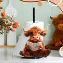 MorningRo Highland Cow Paper Towel Holder Countertop Kitchen Decor and Accessories Black Metal Farmhouse Large Tissue Stand for Home Bathroom 3D Cow Hand Painting Pattern Farm Table Decor Gifts