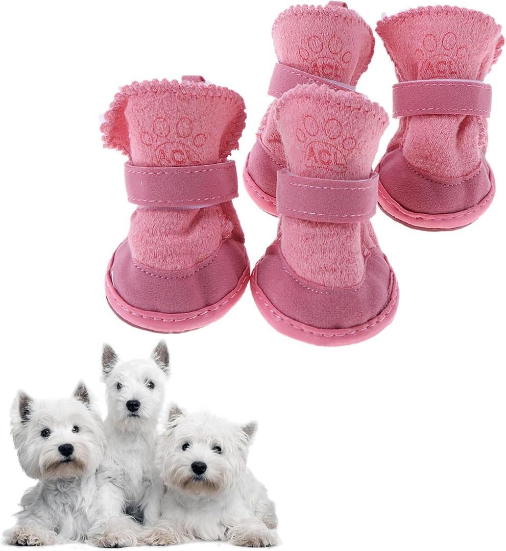 Pink Snow Boots for Puppies, Warm Dog Shoes, Anti Slip Fleece Boots for Dogs, Cute Waterproof Winter Cats Shoes Pink Size 5