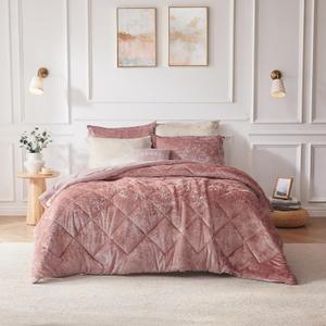 Intelligent Design Felicia Luxe Comforter Velvet Lush Double Sided Diamond Quilting, Modern All Season Bedding Set with Matching Sham, Decorative Pillow, Full/Queen(90"x90"), Blush 4 Piece