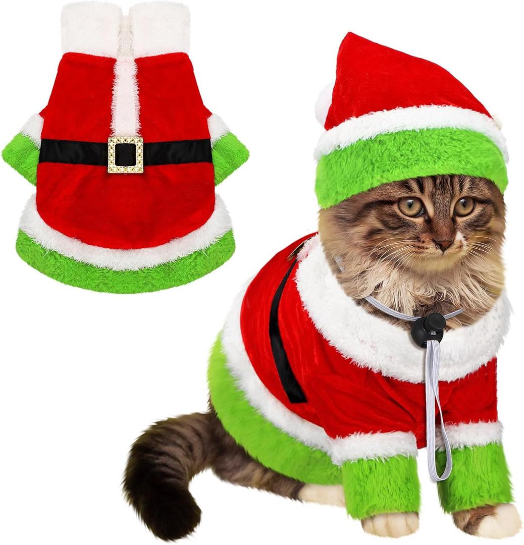 Dansydaisy Cat Christmas Costume Lime Green Character Pet Outfit Holiday Green Furry Pet Velvet Costume Cosplay Outfit Cute Funny Christmas Dogs and Cats Clothes for Party Favors(X-Large)