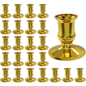 Hordion 24Pcs Taper Candle Holder Gold Plastic Candlestick Holders Decorative Table Centerpiece for Wedding Candlelight Dinner Bridal Showers Party Decor