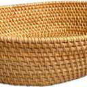 Large 14inch Oval Rattan Fruit Serving Basket,Wicker High Wall Fruit Vegetable Serving Basket Bowl,Large Rattan Dining Table Bowl for Various Things,Bread,Snack,Odds and Ends,Natural Brown
