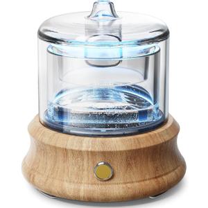 Lecdura Glass Essential Oil Diffuser, 80ML Small Glass Reservoir Natural Wood Base Ultrasonic Cool Mist Aroma Diffusers with USB-Cord Auto-Off 7 Color Light for Home Office Bedroom