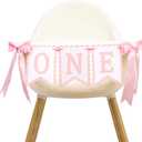 Bow First Birthday High Chair Banner - Pink Bow 1st Party Decoration,Coquette First High Chair Banner,Coquette One Birthday Photo Prop (bow 1st)