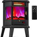 RealSmart Electric Fireplace Heater 22 in Freestanding Fireplace Stove Infrared Quartz Fireplace for Idoor Use with 3D Flame Effect Remoted Control, Timer, Overheating Protection Black