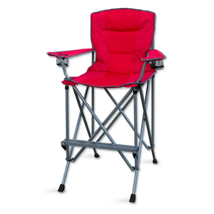 Extra Tall Folding Chair - Bar Height Director Chair for Camping, Home Patio and Sports - Portable and Collapsible with Footrest and Carrying Bag - Up to 300 lbs Weight Capacity (Red)