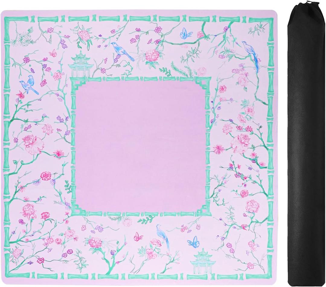 TIASUSAN Purple and Green Mahjong Mat (31.5 x 31.5) with Black Carrying Bag, Anti-Slip, Noise-Reducing Table Cover for Mahjong, Poker, Board Games, Dominoes, and Card Games