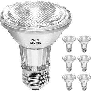 PAR20 Flood 50W 120V Bulbs, 6 Pack 50 Watt PAR20 Halogen Bulb 2250 Lumens, Dmimable Par20 E26 50W 120V Eco Halogen Light Bulb Warm White 2700K Reflector for Track Lighting & Range Hood