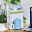 Harloon 4 Pcs Boho Arch Wooden Bookends, Decorative Rainbow Book Stoppers with Non-Slip Metal Base, 5x3x4 Inches, Cute Shelf Decor for Heavy Books, Home Office Study Desk Organizer(Denim Blue Color)