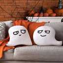 AELS Halloween Ghost Throw Pillow Set of 2, Cute Ghost Shaped Decorative Pillows for Home Holiday Parties, Spooky Halloween Decor for Living Room Bedroom, White