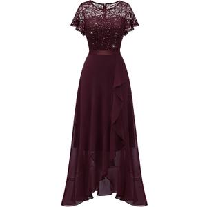 BeryLove Formal Dresses for Women 2026 Wedding Guest with Slit Cocktail Elegant Lace Long Prom Dress (Red, XL)
