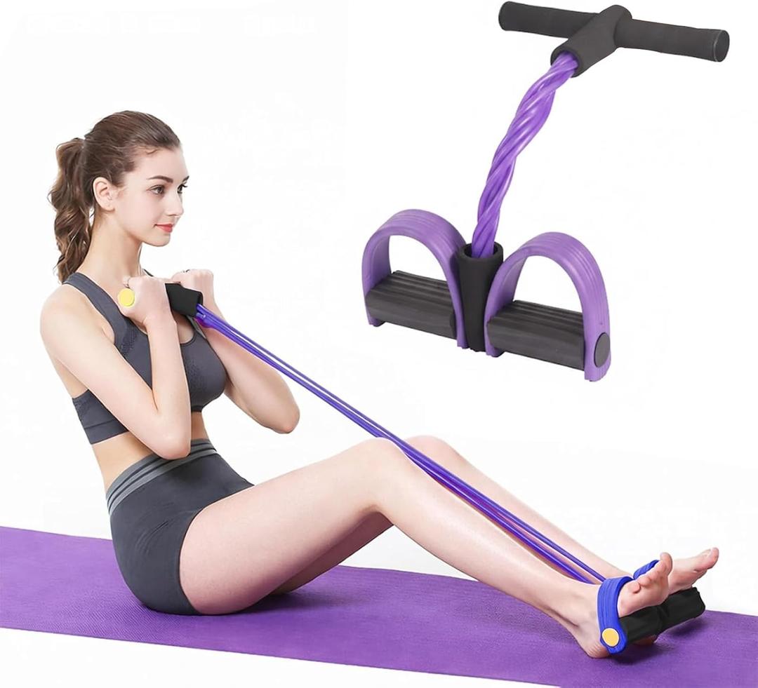 Kammoy 6-Tubes Tension Rope, Multifunction Elastic Yoga Pedal Puller Resistance Band, Natural Latex Tension Rope Fitness Equipment, for Abdomen, Waist, Arm, Leg Stretching Slimming Training (Purple)