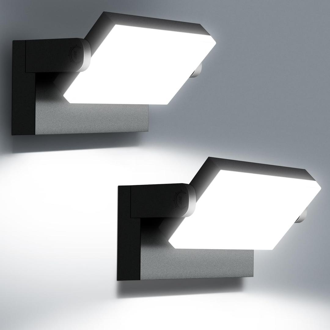 60W LED Wall Lights Outdoor 360° Rotatable Black Modern Commercial Security 5000K IP65 Waterporof Wall Mount Fixture 2 Pack