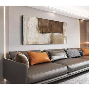 NINEASO Large Rustic Abstract Wall Art (Beige Brown, Gallery Wrap, 48" X 24"), Vintage Neutral Abstract Pictures Wall Decor Modern Minimalist Artwork Canvas Painting Prints for Living Room Office