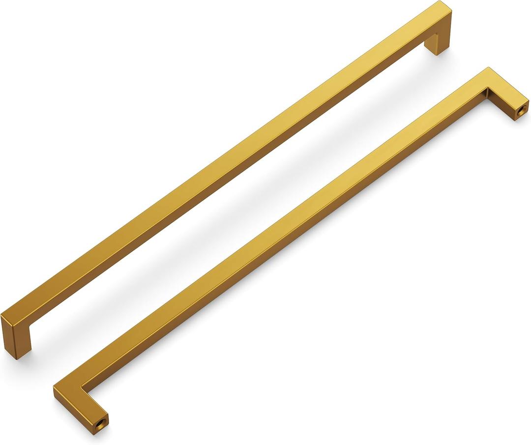 Hickory Hardware 1 Pack Solid Core Kitchen Cabinet Pulls, Luxury Cabinet Handles, Hardware for Doors & Dresser Drawers, 12 Inch Hole Center, Brushed Golden Brass, Skylight Collection