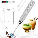 Milk Frother Handheld Rechargeable, Frother Wand Drink Mixer Electric Whisk for Coffee, Detachable With 3 Stainless Whisks, Hand Mixer for Lattes, Cappuccino, Matcha, Egg, No Stand, Silver
