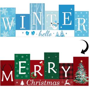 Christmas Table Decorations Wooden Winter Table Centerpieces Merry Christmas Reversible Double-Sided Pattern Sign Standing Tabletop Merry For Holiday Office Desk Party Shelf Farmhouse (Large, Colorful)
